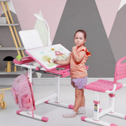 Kinderbureau set met in hoogte verstelbare bureaustoel - Uittrekbare lade voor kinderen, geschikt voor 3-10 jaar studie - Roze - 66,5 x 50 x 54–76,5 cm