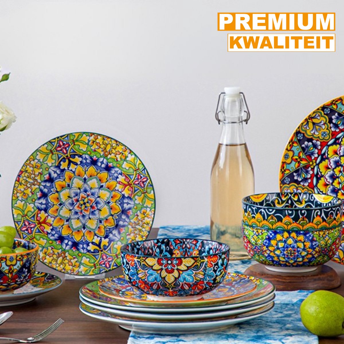 Dynastic Serviesset – 4 persoons – 12 delig – Bohemian Keramisch – Dinerborden – Kleine Borden