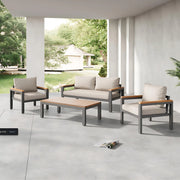 Tuinmeubelset - Loungeset - Tuinlounge Lounge Set - Stevig Gegalvaniseerd Stalen Frame - Acaciahout Tafel en Armleuningen - Beige Kleur