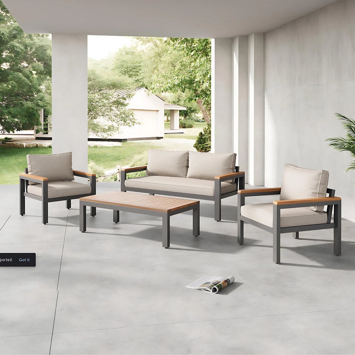 Tuinmeubelset - Loungeset - Tuinlounge Lounge Set - Stevig Gegalvaniseerd Stalen Frame - Acaciahout Tafel en Armleuningen - Beige Kleur
