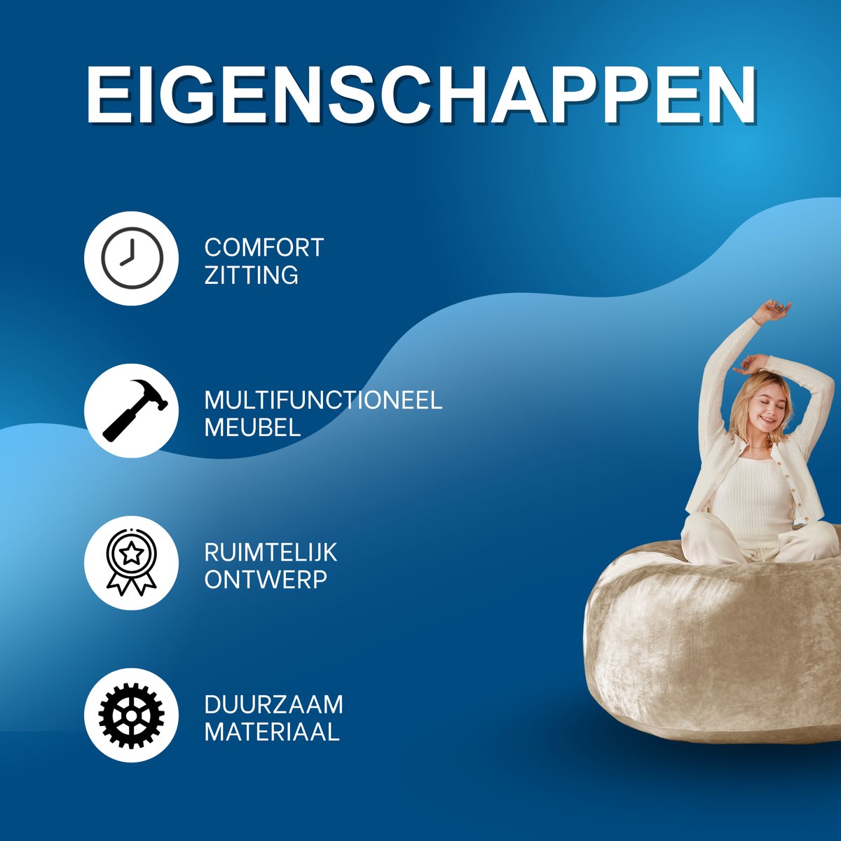 Zitzak Volwassenen – Loungestoel - Voor Slaapkamer & Balkon – Abrikoos