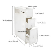 Badkamerkast - Opbergkast - Badkamermeubel - Voor smalle badkamers - Op wieltjes - Wit - 44*19,5*74 cm