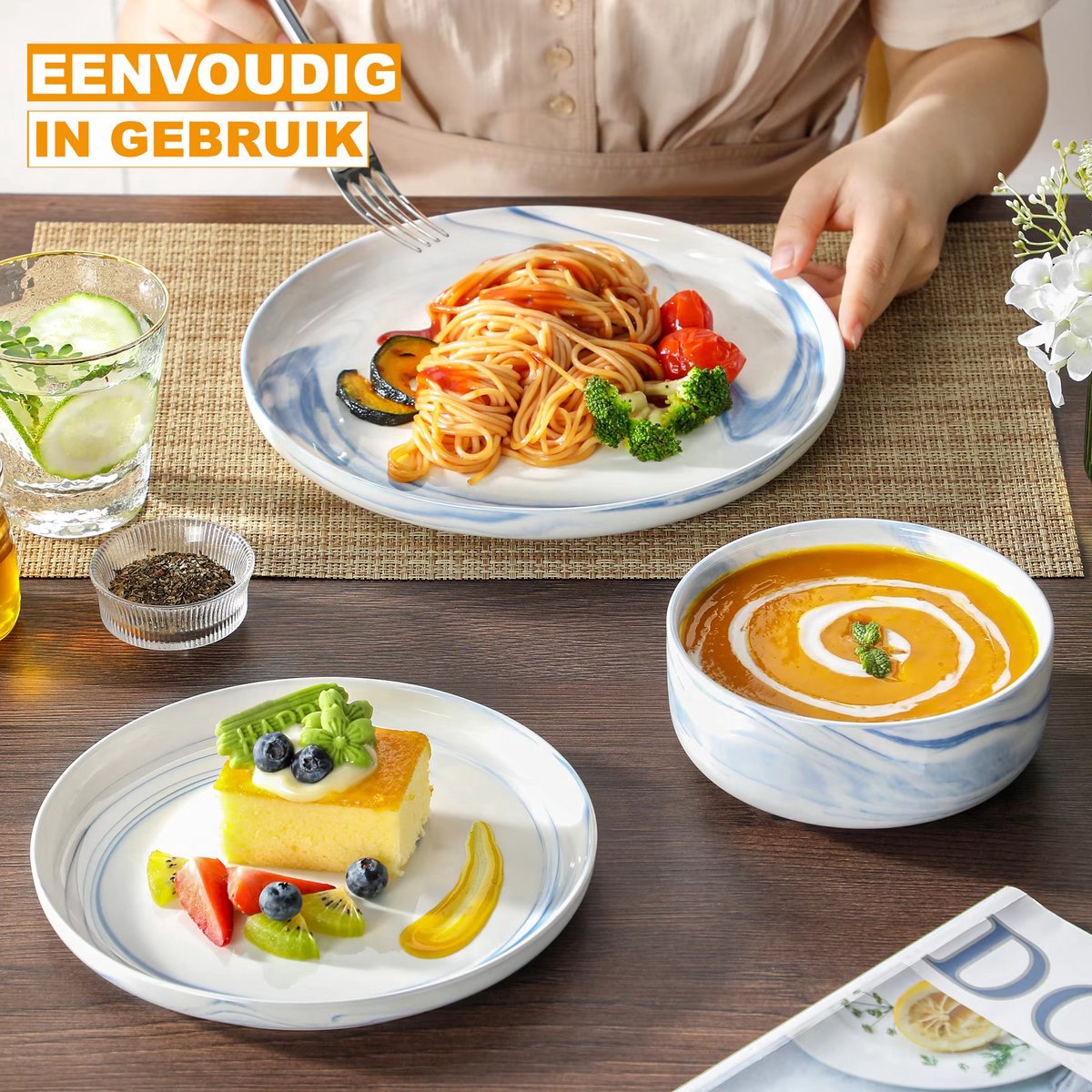 Velvet Bordenset – Serviesset – 8 persoons – 24 delig – Blauw Keramisch – Breakfast Plates – Perfect voor diner