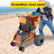 Happyment Bolderwagen - Strandkar - Bolderkar Opvouwbaar - Strandtrolley - Beach Trolley - Strandwagen - Luchtbanden - Inclusief Pomp - Oranje