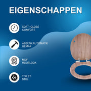 WC-bril - Toiletbril - O-vormig - Soft-Close - Voor Toilet & Badkamer – MDF - Houtlook