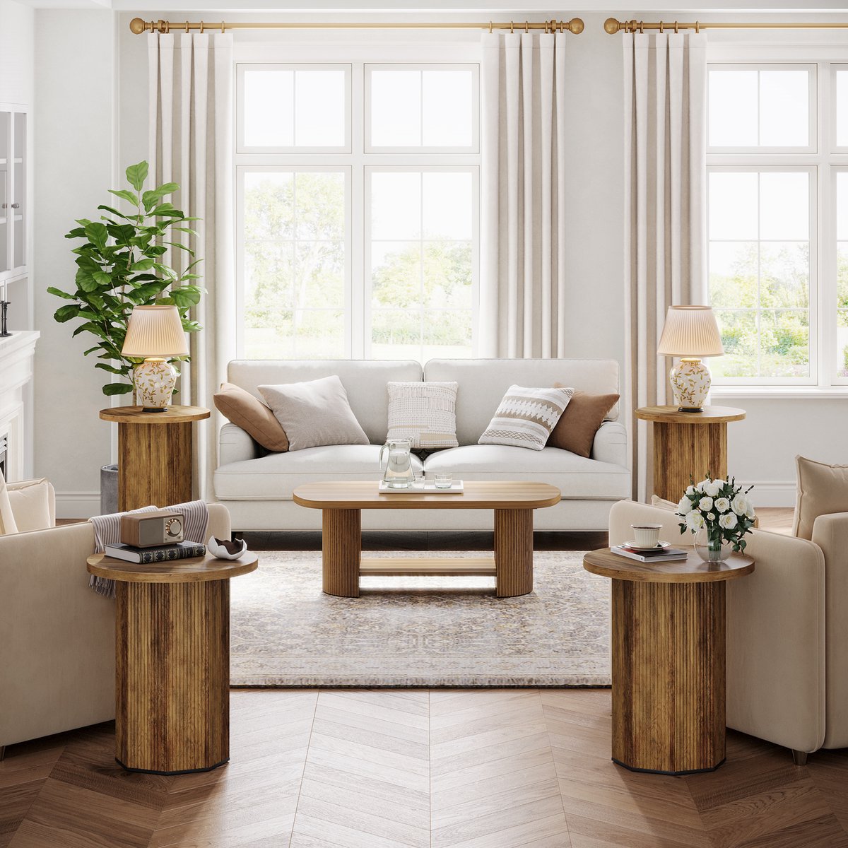 Ronde bijzettafel - Voor Woonkamer - Bank - Binnen - Bruin
