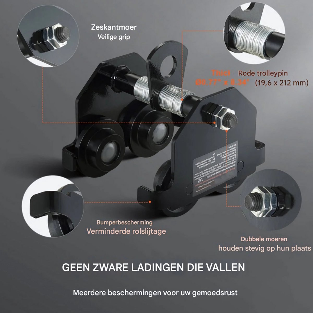 Loopkat - Lier - Verstelbaar - Takel - 0,5 ton - Rollend Onderstel - Verstelbare Breedte Dubbele Wieluitvoering