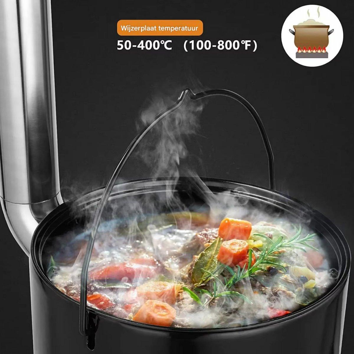 Hongaarse goulash ketel met deksel - 21L - Heksenketel driepoot - Sudderpot - Stoofoven