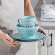 Grandiose Bordenset – 4 persoons – 16 delig – Wit/blauw Keramisch – Eetborden – Breakfast Plates