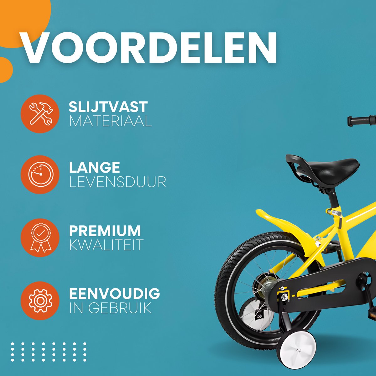 Kinder driewieler 17 inch - Met zijwieltjes - Voor kinderen - Kinderfiets - Babyfiets - Peuterfiets - Geel- 1 tot 5 jaar