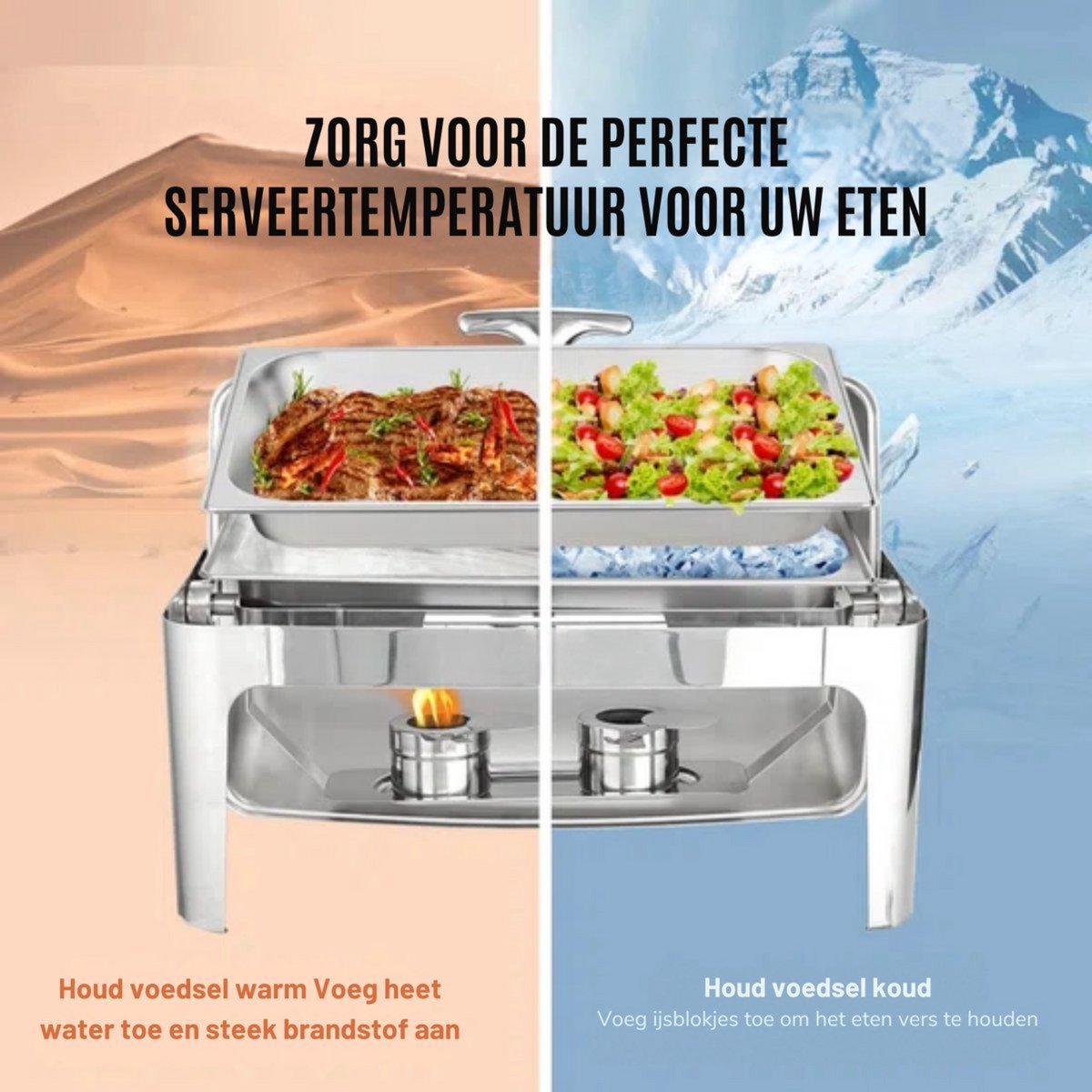 Buffetwarmer XL - Kijkglas - RVS - Warmhoudplaat - Voedselverwarmer met deksel - Chafing dish - Warmhoudbakken - 10L