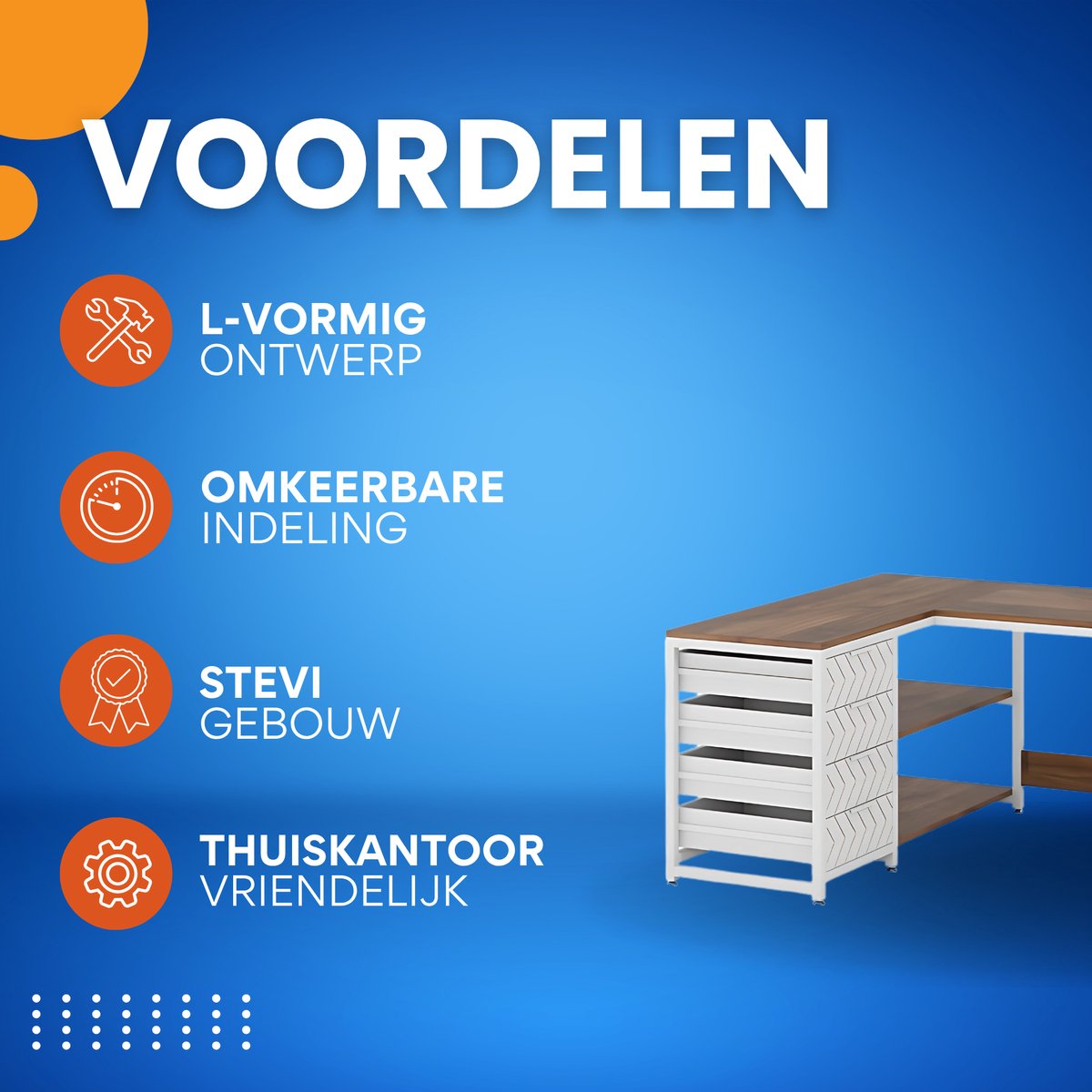 Hoekbureau Dublin - Computerbureau - 150cm - Wit - Voor thuis of werk - Hout en metaal