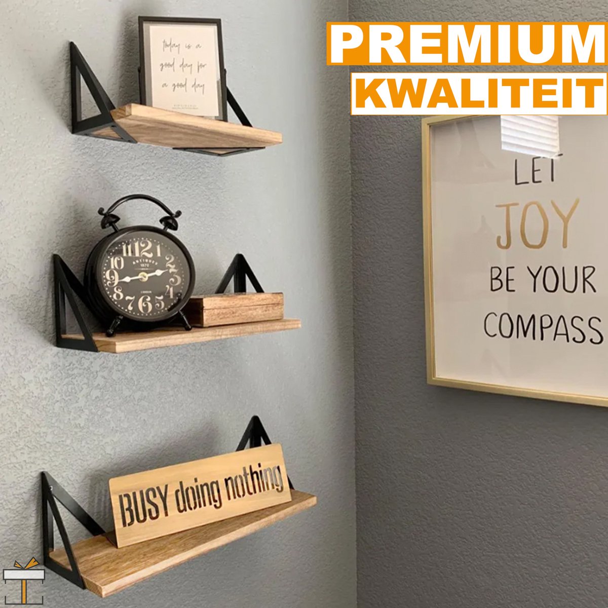 Happyment Wandplank zwevend set van 3 - Wandplanken tegen muur - Boekenplank - Bruin - Hout