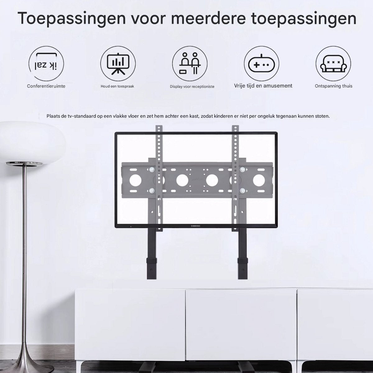 TV vloerstandaard verrijdbaar - Voor 32"-65" inch - Standaard universeel statief - In hoogte Verstelbaar - Zwart