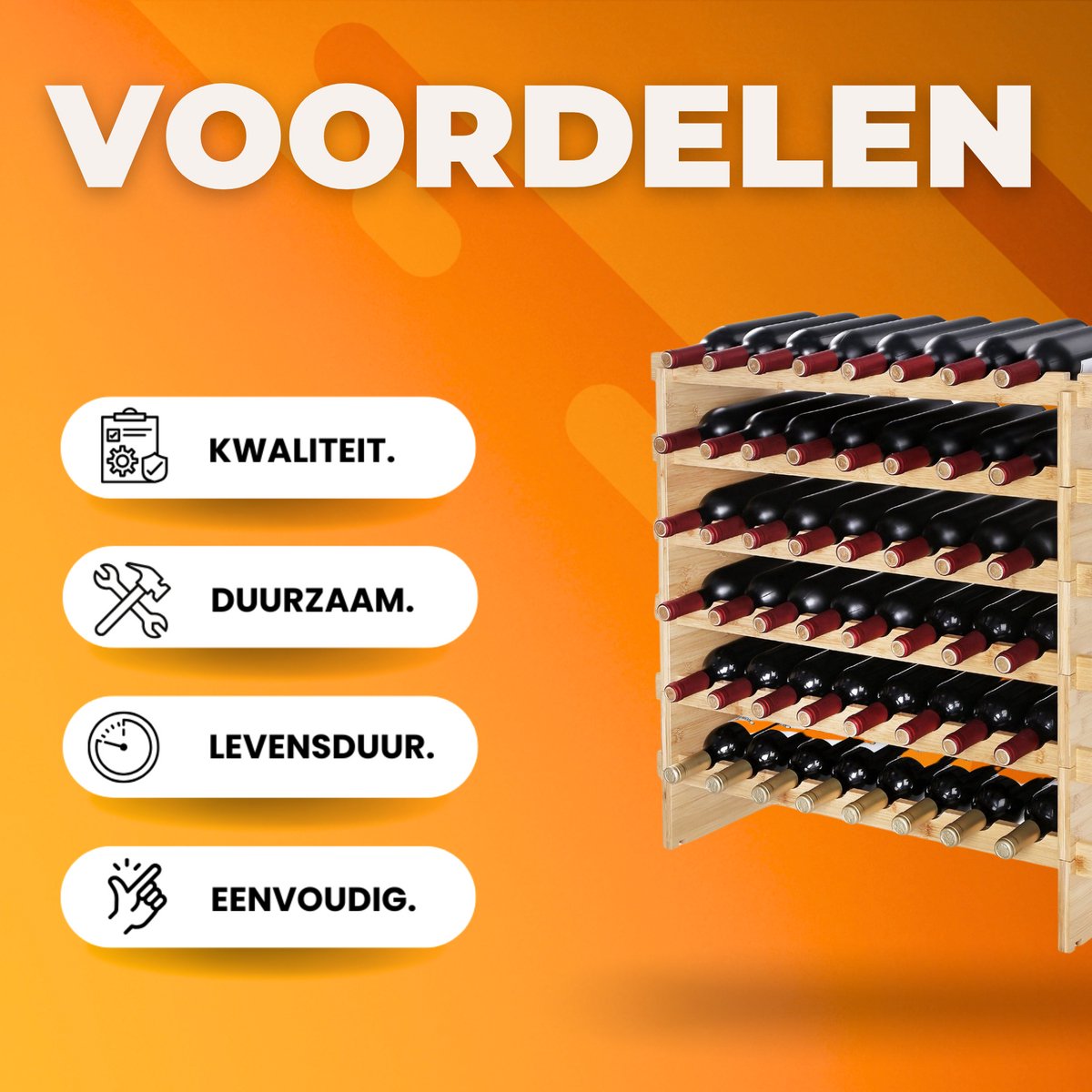 Wijnrek deluxe - Bamboe Flessenrek - Wijnkast staand - 8 Vakken - Tot 72 Flessen Opslag