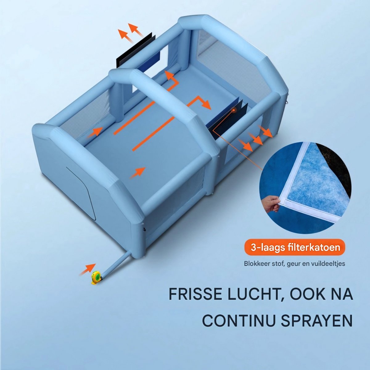 Spuitcabine Lutea - Opblaasbaar incl. lucht filtersysteem - Verfspuit tent - 580x230cm - Airbrush - Spray booth - Opvouwbaar