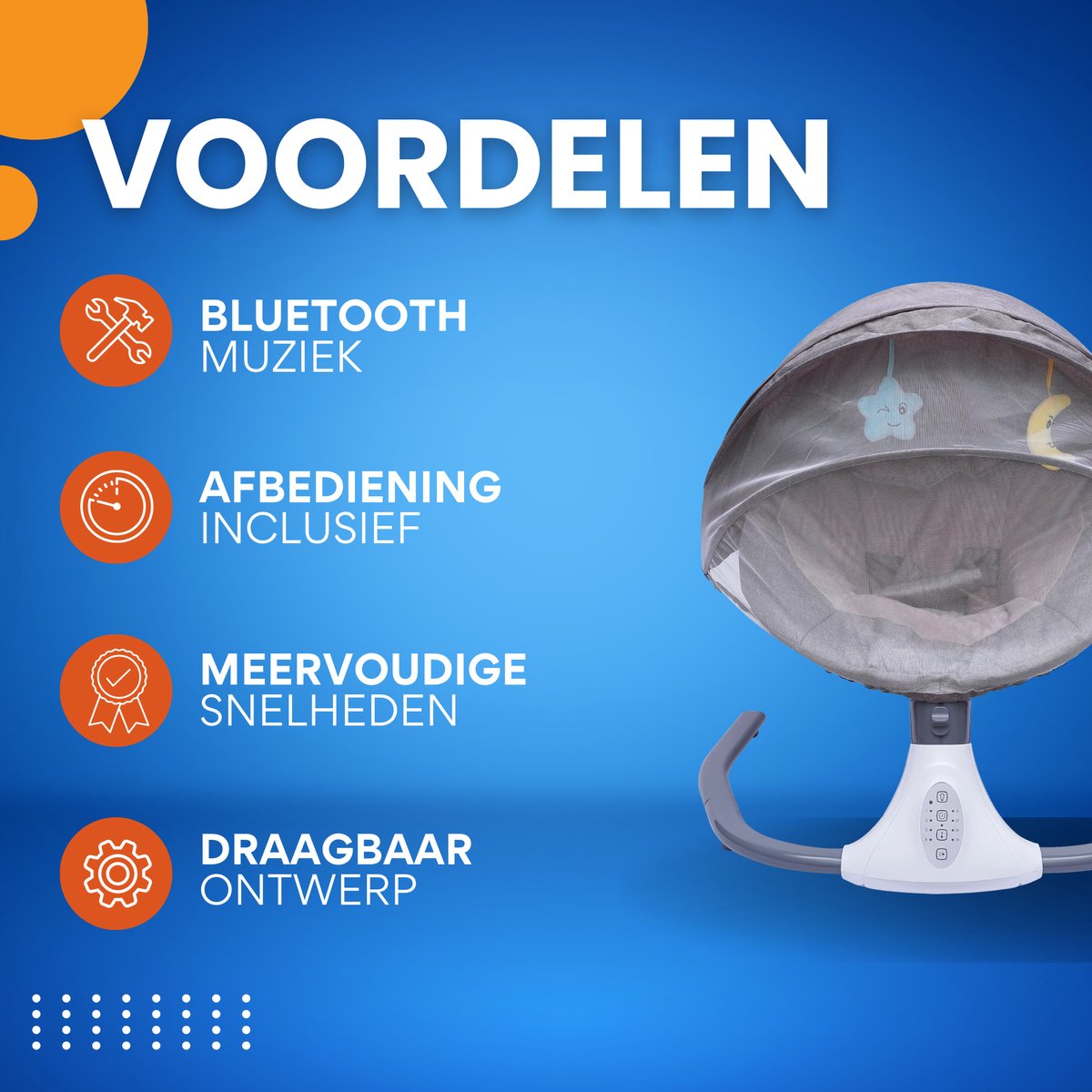 Elektrisch Babyschommelwieg - Wipstoel - Schommelstoel - Voor Pasgeborenen en Peuters - Draagbare Wieg met Bluetooth Muziek, Afstandsbediening en 4 Snelheidsinstellingen - Grijs