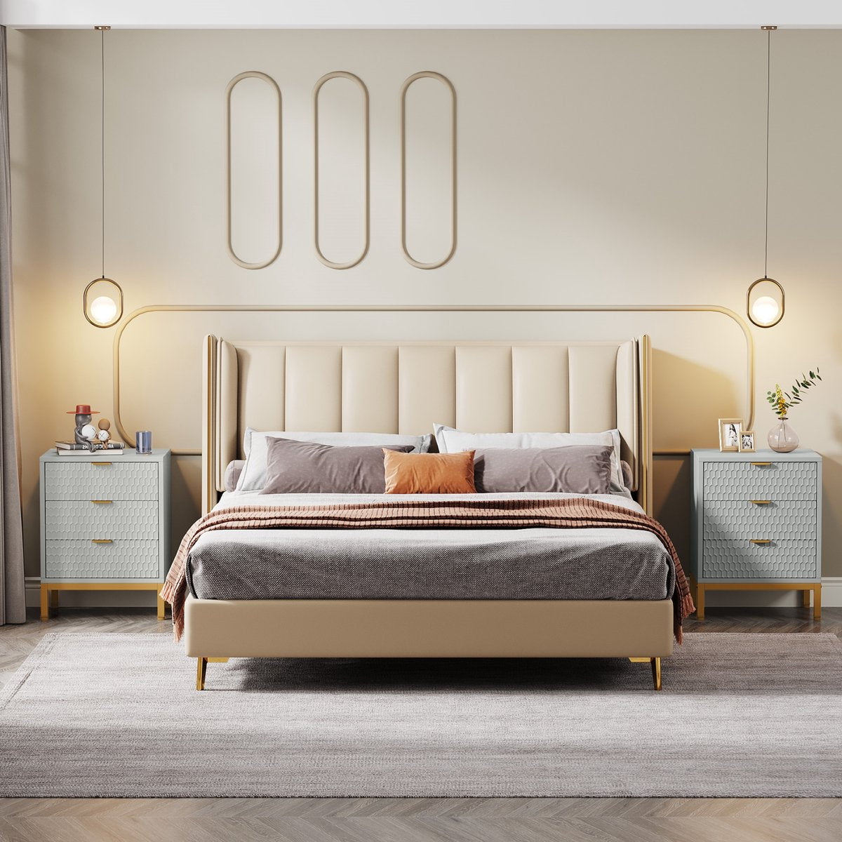 Modern nachtkastje - Voor Slaapkamer - 65cm hoog - 3 lades - Grijs