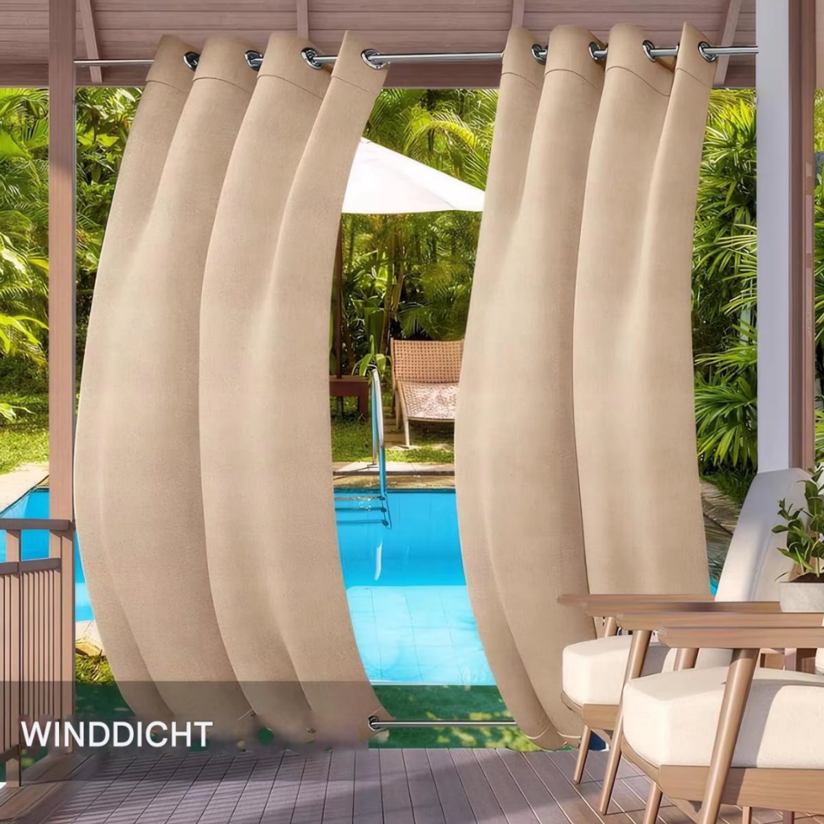 Buitengordijn Vaylen - Waterdicht - Winddicht en verduisterend - Voor Overkapping, Tuinterras, Gazebo en Pergola - Thermisch Geïsoleerd - Donkergrijs 140x244cm