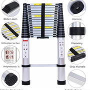 Aluminium Telescopische Ladder Ventello - 380CM - Vouwladder met Antislipvoeten - Multifunctionele Verlenging - Rechte Ladder voor Loft