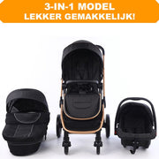 Kinderwagen - 3-in-1 - Wandelwagen - Zwart - Met stoel & wieg