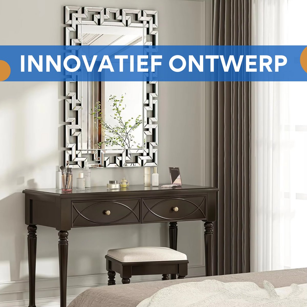Moderne wandspiegel - Woonkamer & slaapkamer - Rechthoek - Zilver - 100x70CM