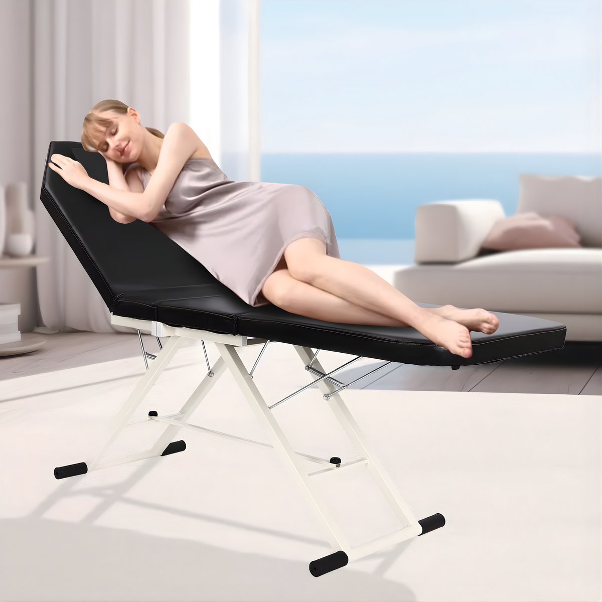 Massagetafel - Behandelbank – Voor massage en schoonheidsbehandelingen – Opvouwbaar, met kussen, draagbaar – Zwart, 200–250 kg capaciteit