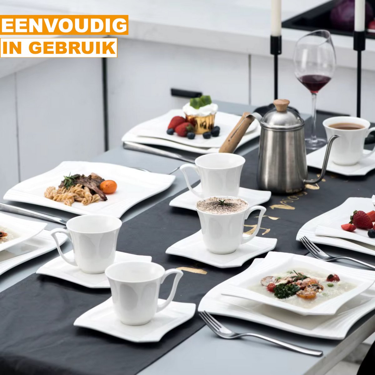 Noble Serviesset – 6 persoons – 30 delig – Wit Keramisch – Dinerborden – Kleine Borden