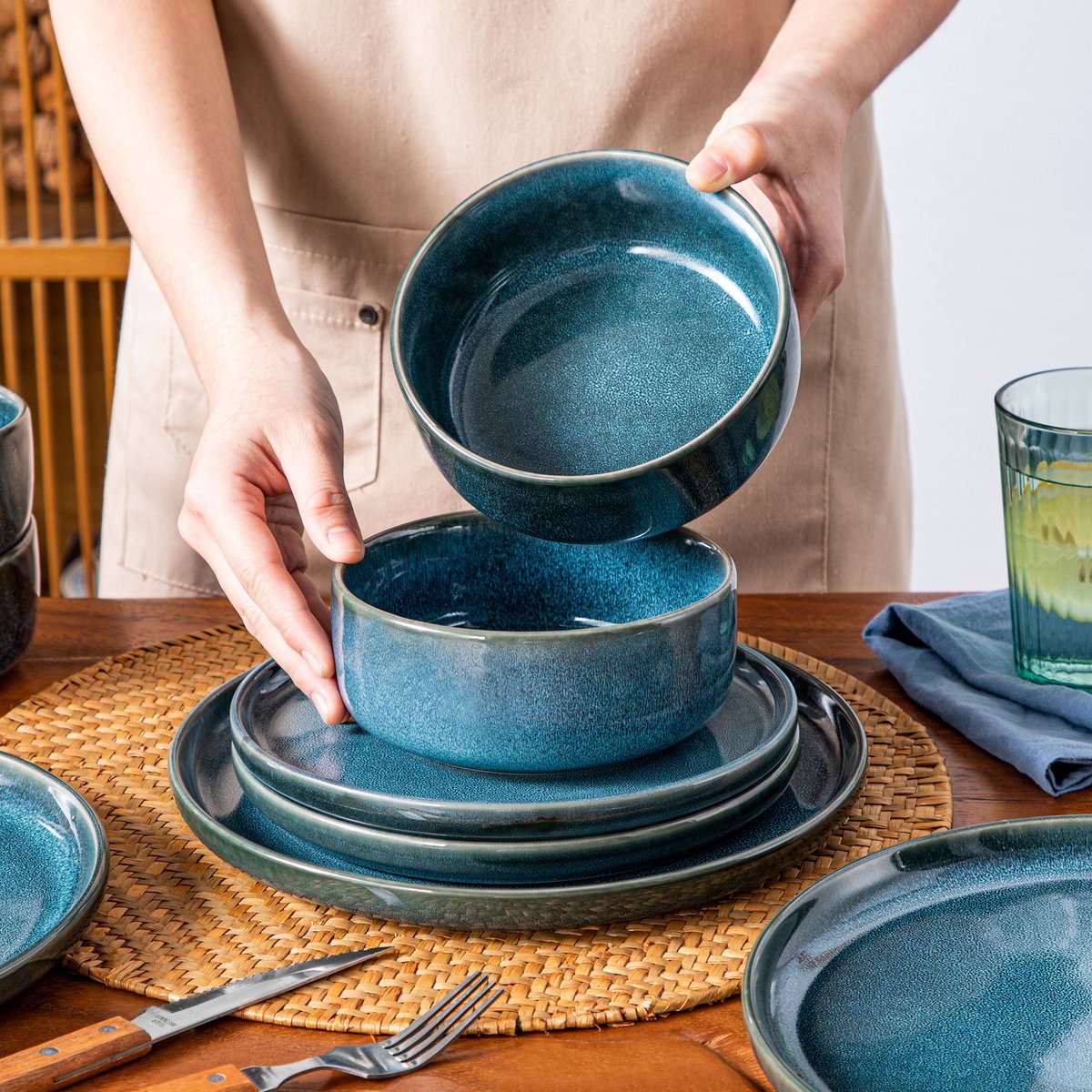 Ornamental Serviesset - Serviesset - 8 persoons - 24 delig - Blauw Keramisch - Breakfast Plates