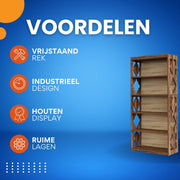 Boekenkast Zaro - Bruin - 6 Lagen - Boekenrek Opbergrek - Voor Slaapkamer, Woonkamer of Kantoor