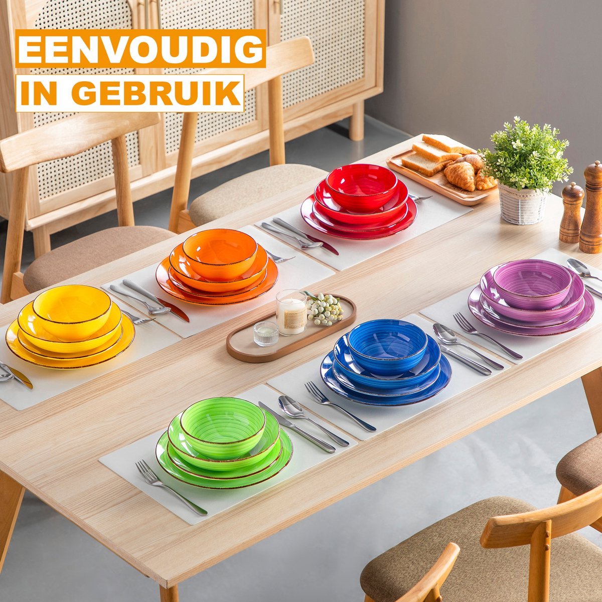 Opulent Dessertborden - 48 delig - 6 persoons - Kleurrijk - Dinerborden - Bordenset - Diepe borden - Ontbijtborden - Servies - Keukenservies – Kleurrijke presentatie