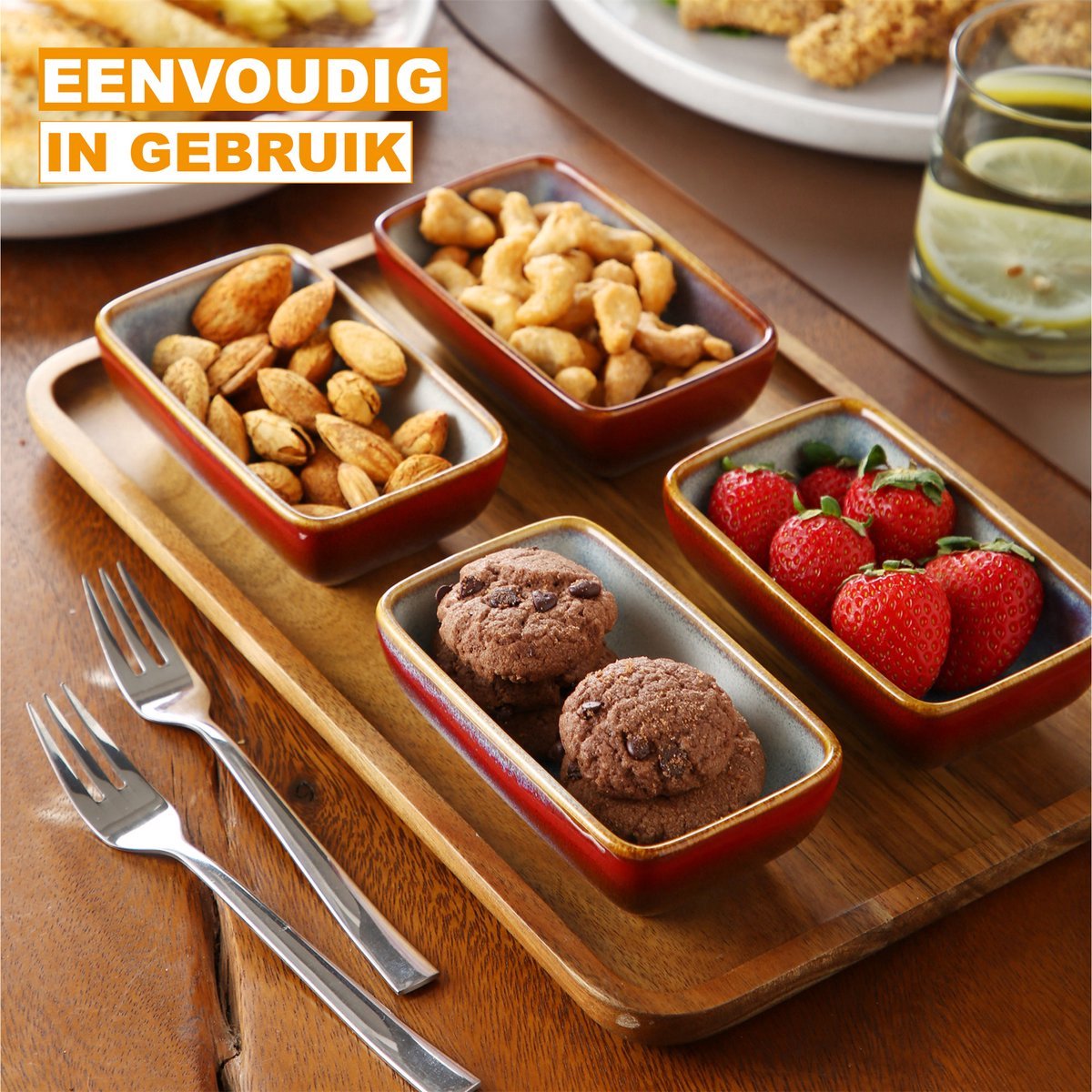 Nobilia Rechthoekige bakken - 4 delig - 4.5 inch - Rood - Dinerborden - Bordenset - Diepe borden - Ontbijtborden - Servies - Keukenservies