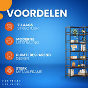 Boekenkast Dully - 7 lagen - Hoekkast - Bruin - Hoekrek - Voor Woonkamer, Slaapkamer of Kantoor - 60x60x200cm