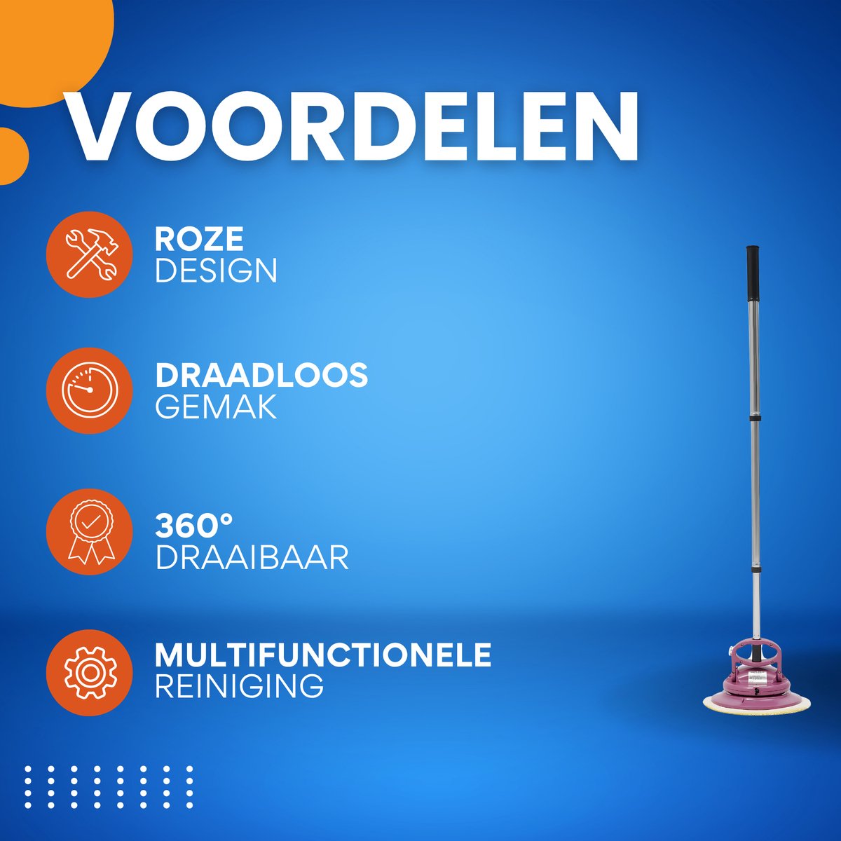 Draadloze Vloerreiniger met dweil - met 6 Reinigingspads - 3 Reinigingsmodi - USB Oplaadbaar - Verwijdert Stof & Vloeistoffen - Roze