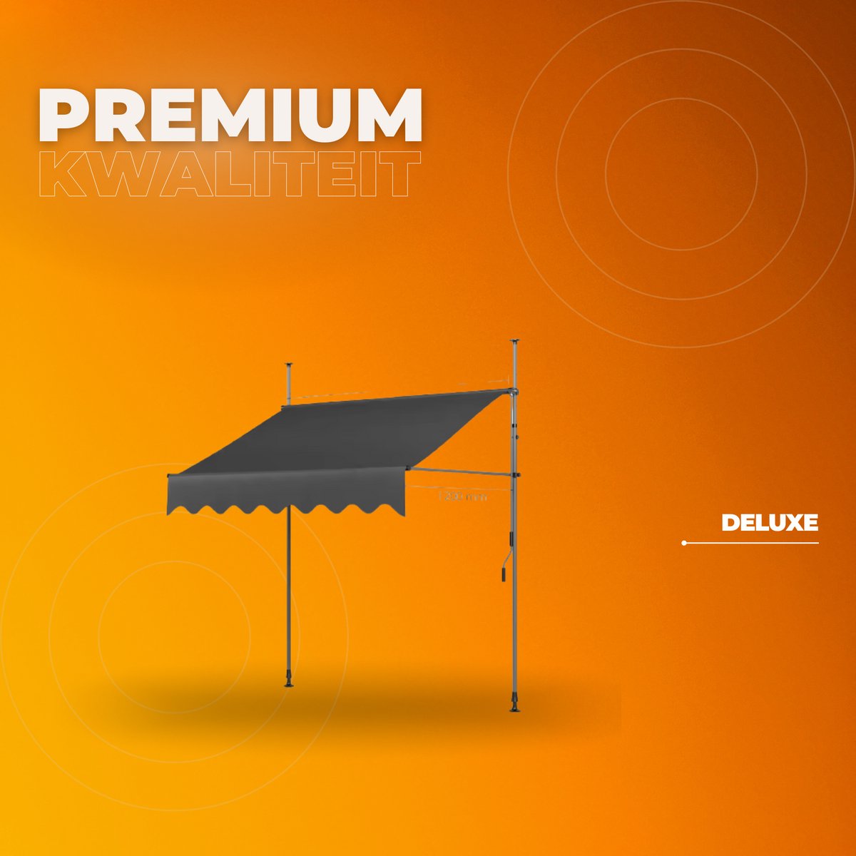 Handmatige Intrekbare Luifel - Zonneluifel - Niet-Schroef Buitenpatio Zonnescherm voor Terrasdeur en Raam - In Hoogte Verstelbaar Zonnescherm Onder Dak - 250 x 120 cm