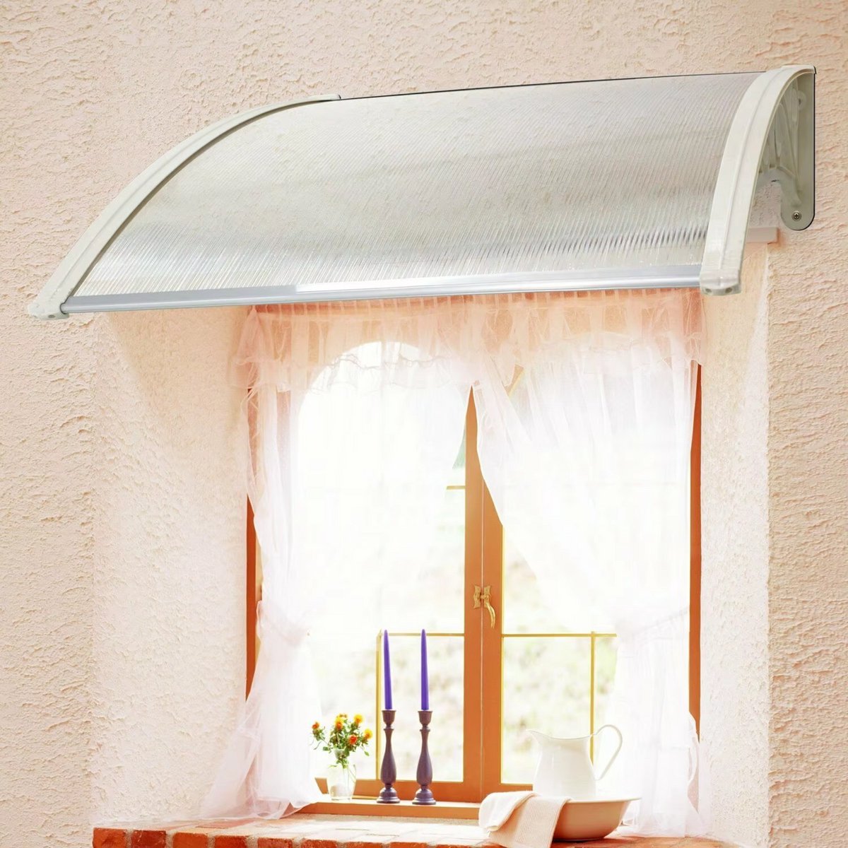 Deur- en Raam Regenhoes - Deurluifel - Overkapping - Polycarbonaat Zonnescherm & Deurluifel voor Voordeur en Buitenterras - 270x98.5 cm Wit