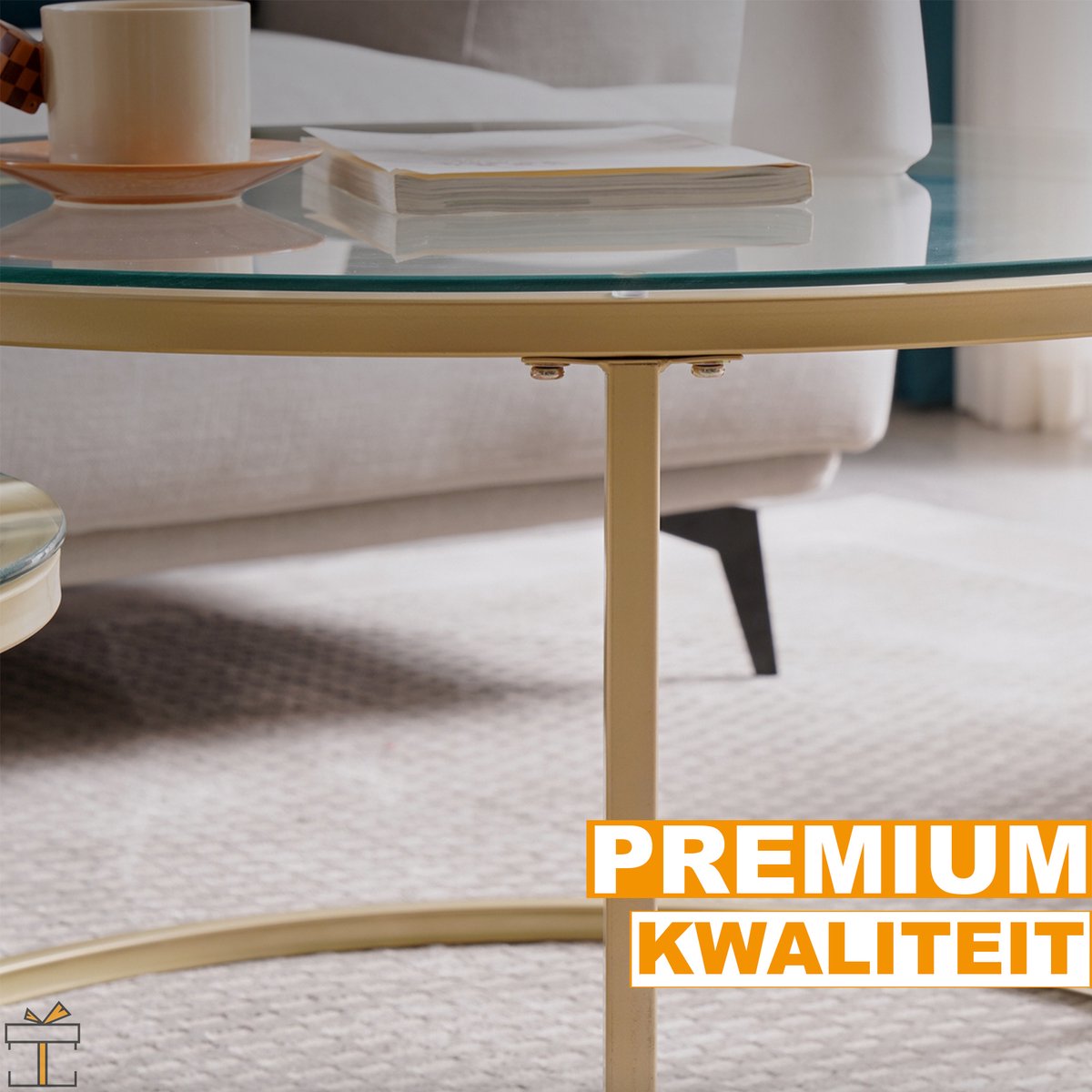 Happyment Salontafel modern - Set van 2 - Landelijk - Woonkamer - Rond - Goud - 60 en 40cm