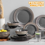 Vitaria Serviesset - 16 delig - 4 persoons - Bruin - Dinerborden - Bordenset - Diepe borden - Ontbijtborden - Keukenservies - Servies