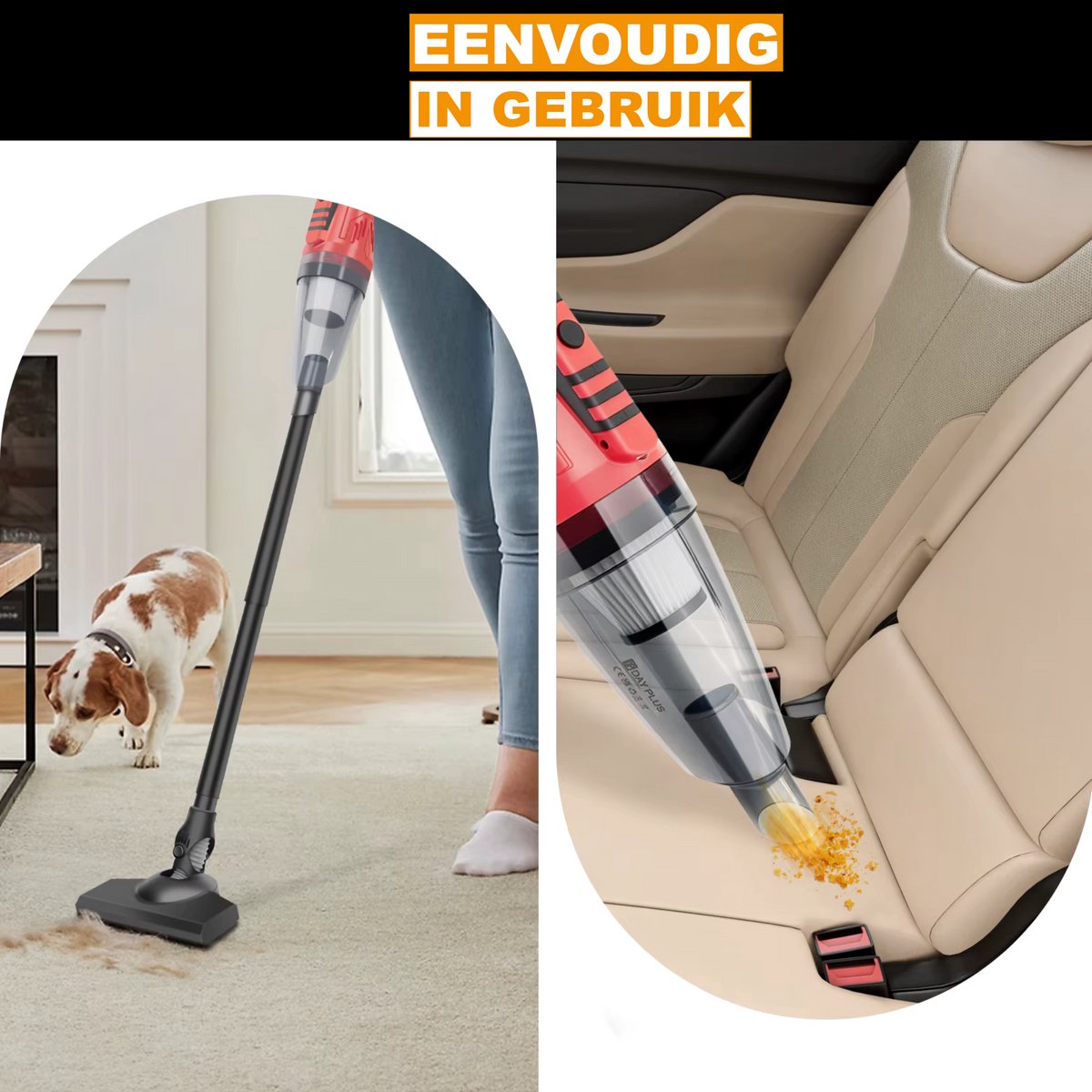 Draadloze Handstofzuiger 2-in-1 - Hoog Zuigkracht - Oplaadbaar & Draagbaar - Voor Auto, Kantoor & Huisdierhaar