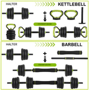 Verstelbare Halterset - Haltergrepen - Verstelbare dumbbells - Voor Thuisgym & Fitnessoefeningen - Dumbbell, Halter, Kettlebell & Push-Up Set - Multifunctioneel Trainingsgewicht - 20kg