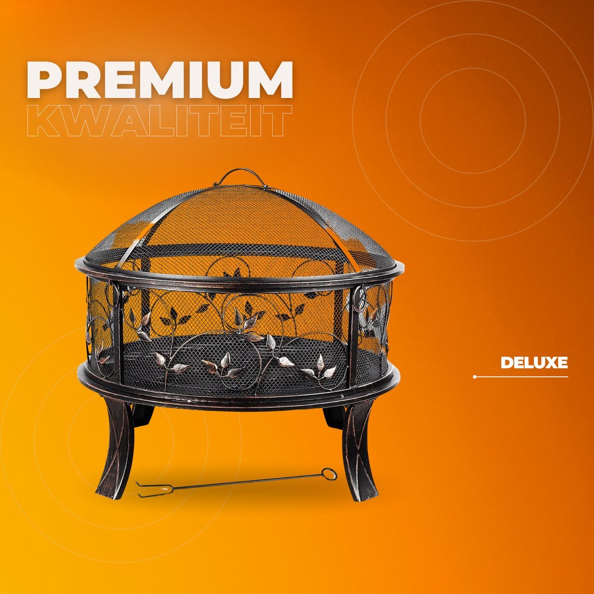 Vuurkorf Tavien met vonkenscherm - 69cm - Voor buiten - Vuurschaal - BBQ - Tuinhaard - Sfeerhaard