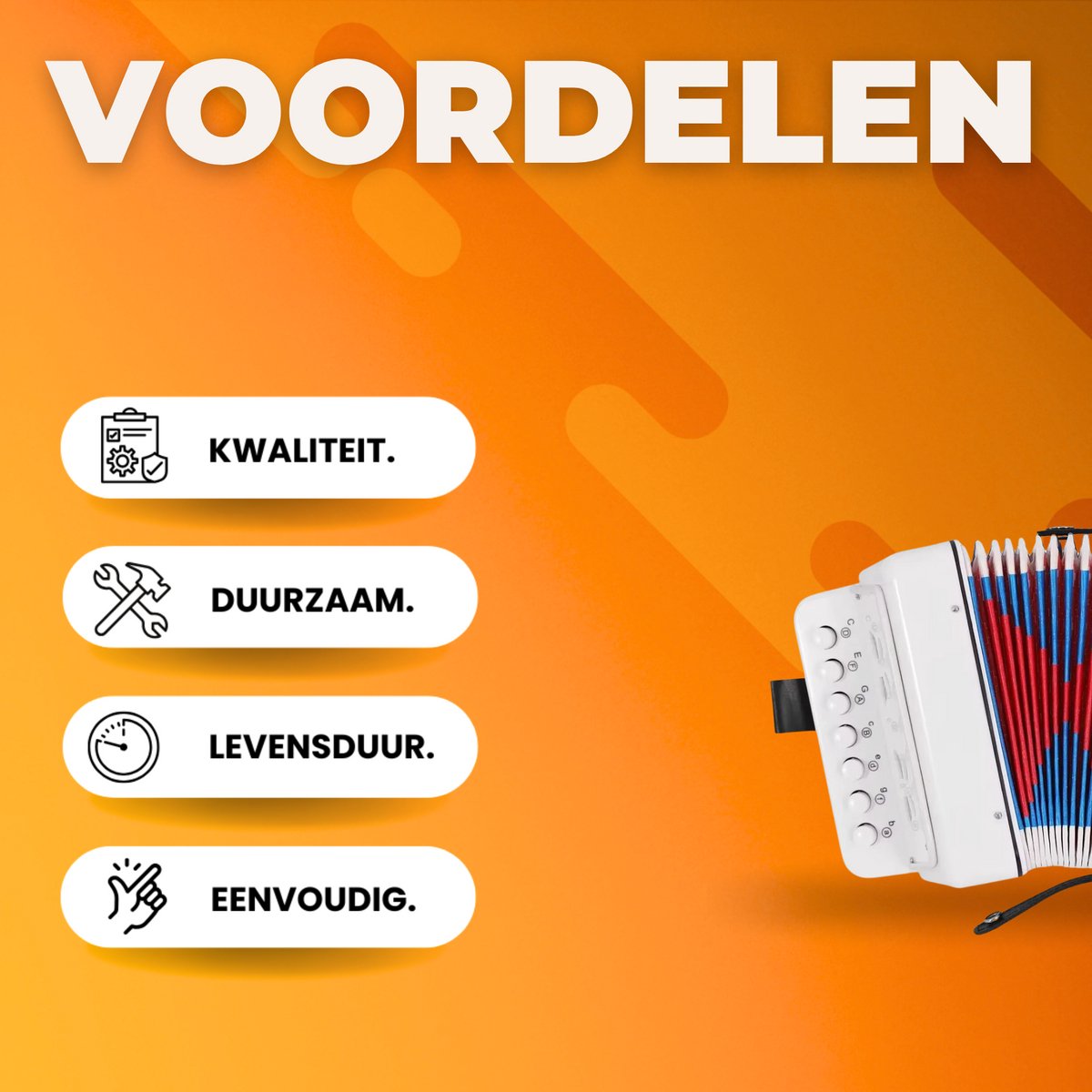 Kinderaccordeon - Speelgoedinstrument - Muziekinstrument voor kinderen - 2-Bass - 7 Noten - Wit