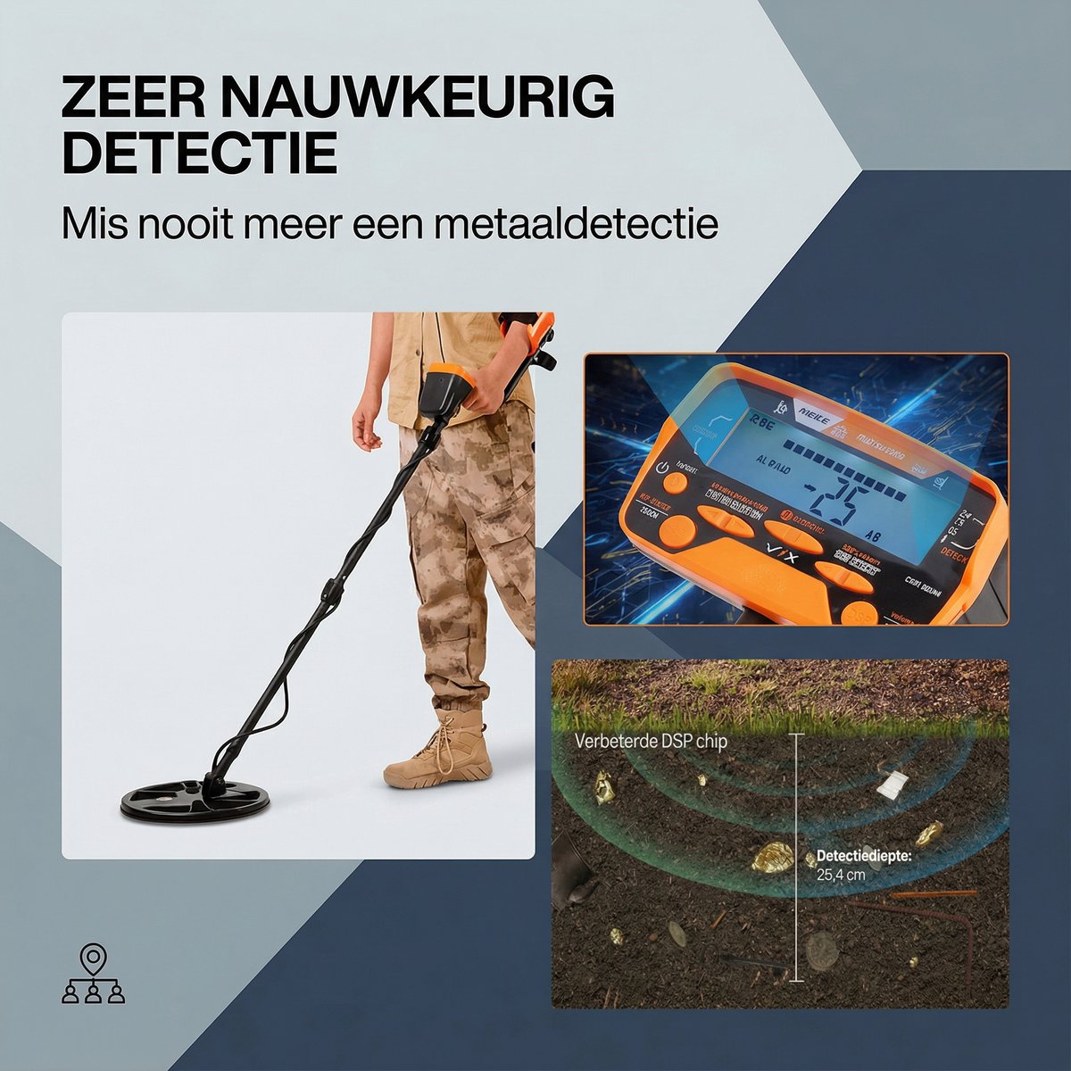 Metaaldetector PRO - Met LCD Display - Pinpointer - Draagtas & Schep