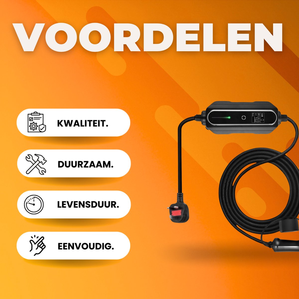Mobiele Auto laadkabel PRO - 13A -Thuislader - Type2 - 10 meter kabel autolader - 3kW - Voor Elektrisch Voertuig