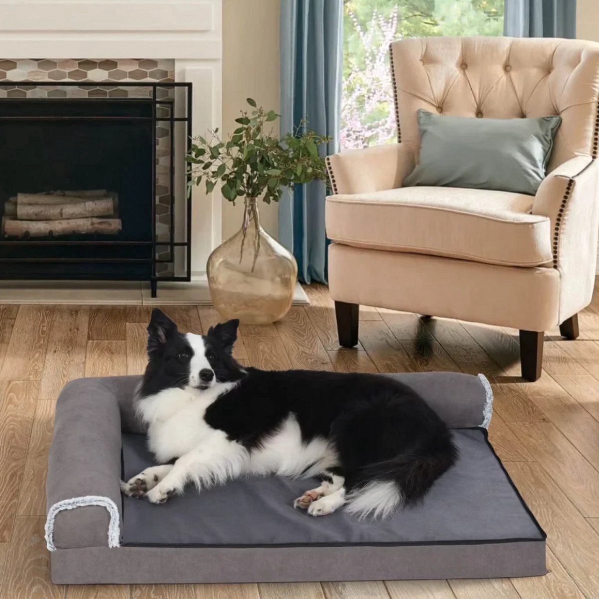 Hondenbed Noire Fioren - 135cm - L-vormig - Hondenbank - Hondensofa op poten - Hondenzetel - Comfort en zacht - Afneembaar kussen - Zacht