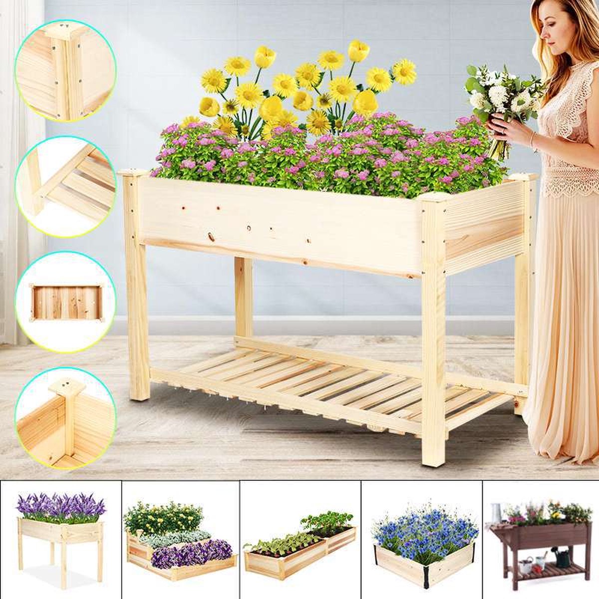 Frobin Plantenbak voor Buiten - Kweekbak - Bloembak Hout - Kweektafel - Plantenbakken voor Buiten - Kweekbakken Moestuin