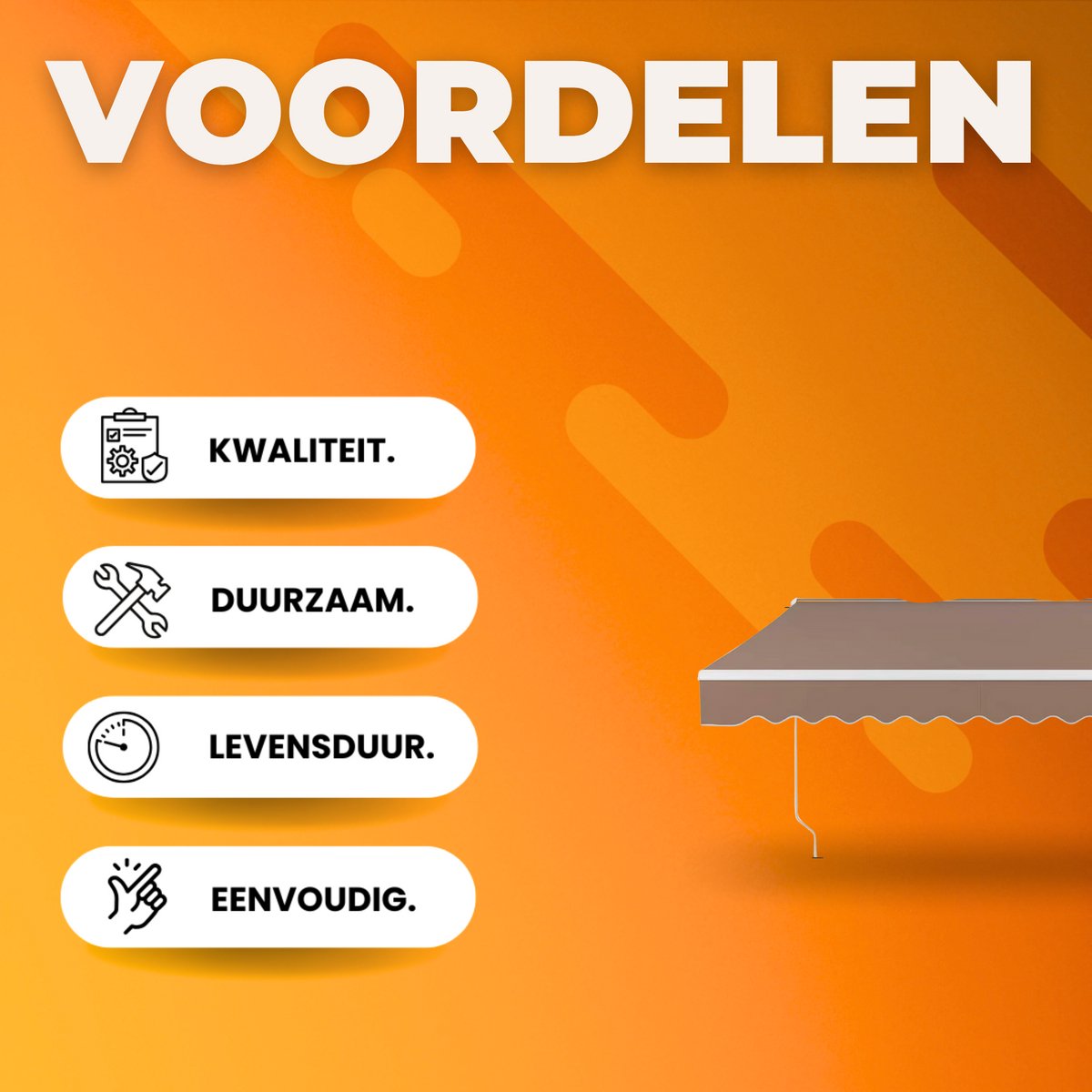 Zonluifel - Voor Balkon of Terras - Intrekbare Gelede Armluifel met Windbestendigheid - Schuifdakluifel - 2,5x2 m