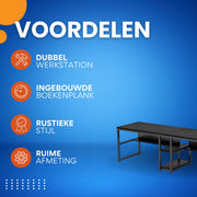 Bureau XL - Voor 2 perosnen - Zwart - Computerbureau - Voor thuis of werk - 200cm
