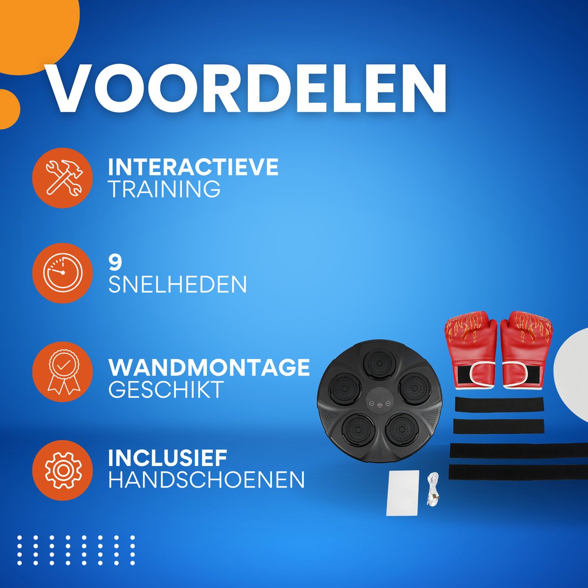 Muziekboksmachine - Boksmachine - met Wandmontage - Voor Thuisfitness & Training - Boksdoel met 9 Snelheden & 9 Modusinstellingen - Inclusief Handschoenen, Geschikt voor Massieve & Marmeren Wanden