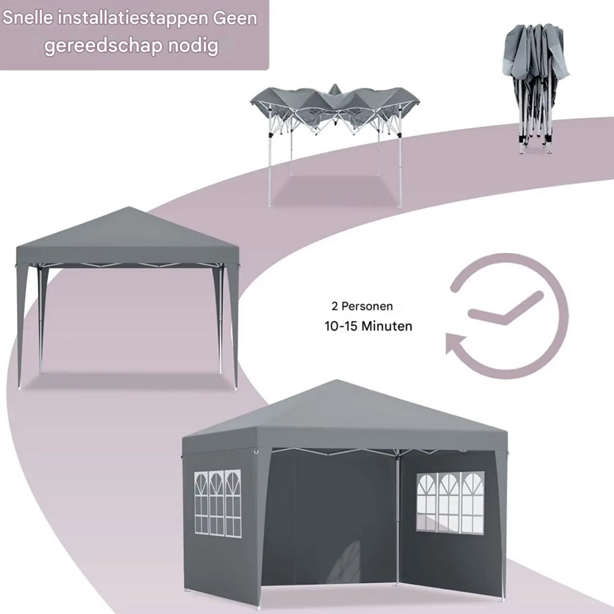 Partytent met zijwanden - 300x300cm - Feesttent - Opvouwbaar - Blauw - Easy up - Paviljoen - Waterdicht weerbestendig - In hoogte verstelbaar